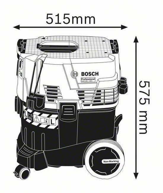 Bosch GAS 35 L AFC stofzuiger, 515mm breed en 575mm hoog.