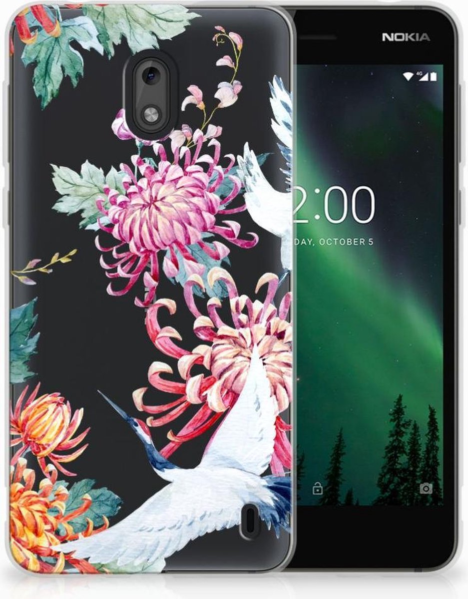 Nokia 2 TPU Hoesje Bird Flowers
