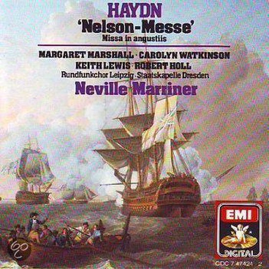 CD-hoes met Haydns Nelson-Messe, Missa in angustiis, met schepen en de tekst 'HAYDN Nelson-Messe'