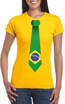 Geel t-shirt met Brazilie vlag stropdas dames XS