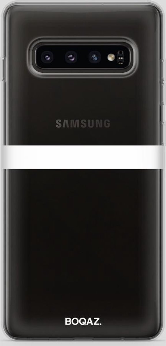 BOQAZ. Samsung Galaxy S10 hoesje - Plus hoesje - hoesje enkele streep wit