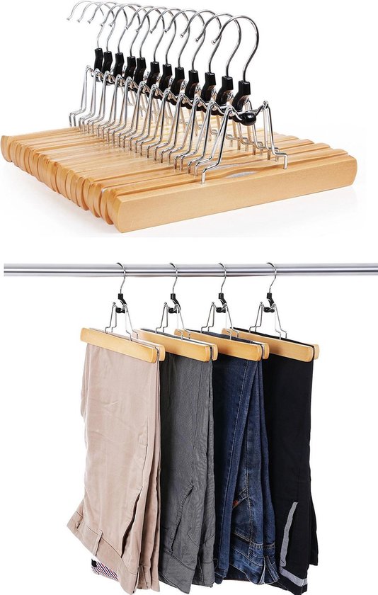 12x cintre en bois pour pantalon cintre jupe - barre de vêtements