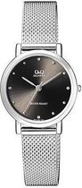 Q&Q Prachtige dames horloge,zilverkleurige band met zwart wijzerplaat- QA21J222Y