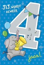 Cijferkaart met muziek Jij wordt alweer 4 jaar! Blauw