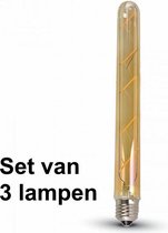 5W E27 Filament Led Tube (T30) Amber Glas  - Super warm wit - (2200K) - Set van 3 stuks