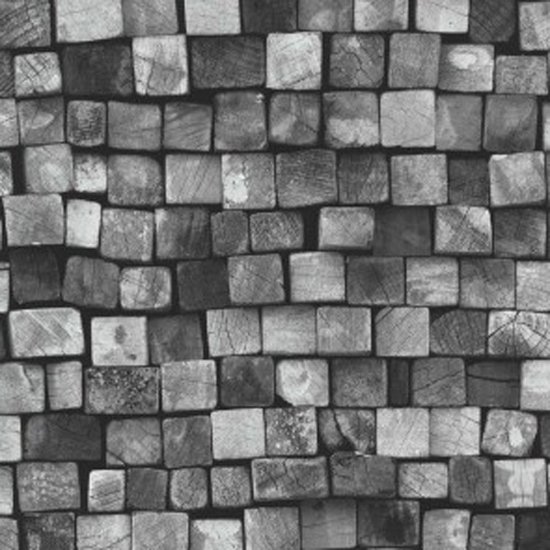 Dutch Wallcoverings Vliesbehang houtblokken - zwart/wit