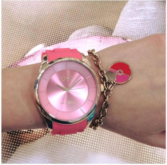 nietig tank verloving LOISIR dames horloge roze - rubber horlogebandje - 47 mm - roze wijzerplaat  - minimalisme | bol.com