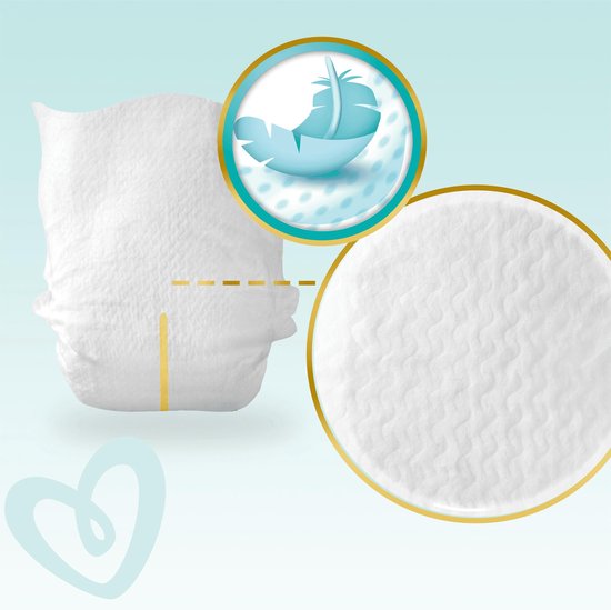 Pampers luier. Cirkel toont zachte veer. Getextureerde binnenzijde van de luier.
