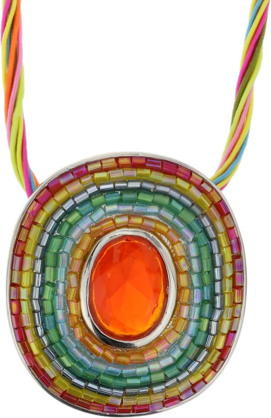 Vrolijke gekleurde ketting met ovale hanger | bol.com