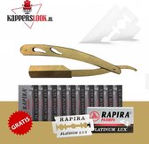 Klassiek Barbiersmes - Klassiek Scheermes - Klassiek open Scheermes - Razor RVS - Shavette - Klapmes - Kappersmes - Safety razor + 10 Rapira Platinum Lux Scheermessen - Goud