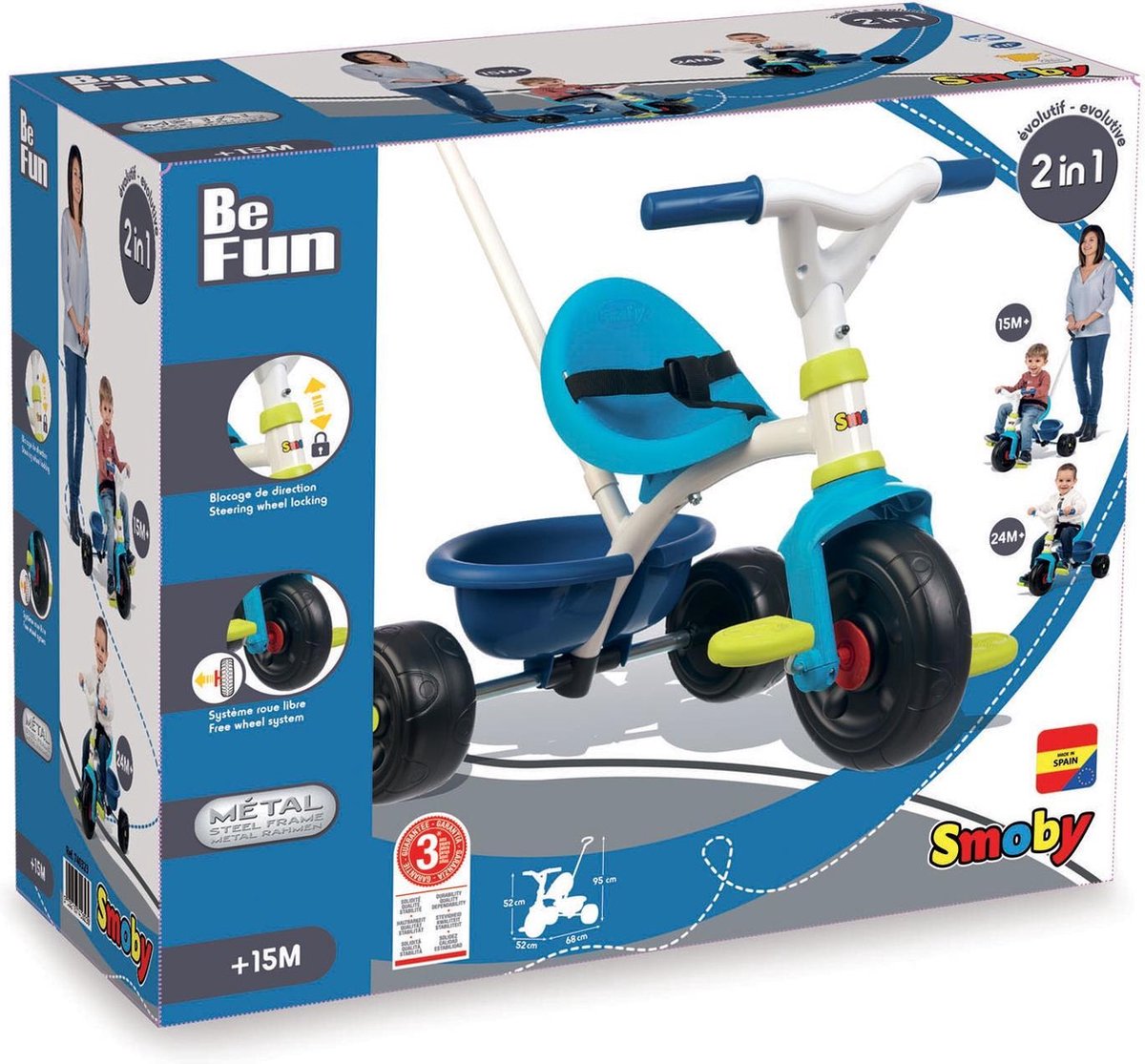 Smoby Be Fun - Driewieler met duwstang - vanaf 15 maanden - blauw
