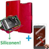 Cyclone Cover wallet hoesje Sony Xperia X Compact roze met Tempered Glas Screen protector