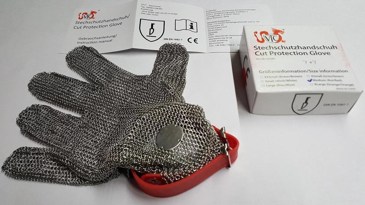 Geborsteld Rvs Mesh Snijbestendige Maliënkolder Handschoenen Keuken Slager Werken Veiligheidshandschoen 1 pcs/8 (Color : Rosso, Size : S