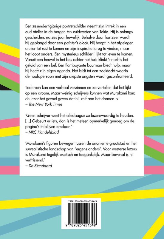 Achterkant van het boek 'De moord op Commendatore' met citaten en ISBN-code.