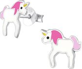 kinder oorbellen eenhoorn-unicorn-roze-wit-925 zilver-10x9mm