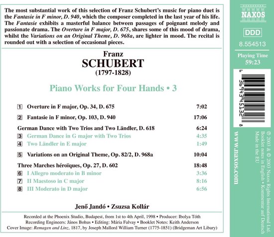 Jeno Jandó & Zsuzua Kollár - Schubert: Piano Works For Four Hands 3 (CD ...