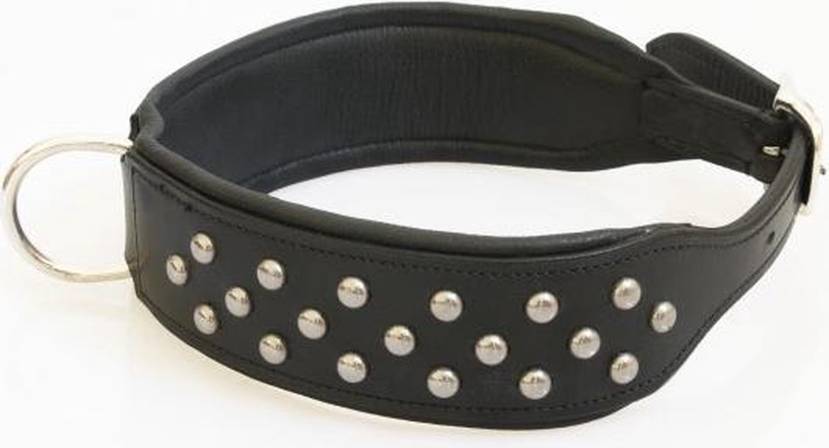 Hondenhalsband extra breed gevoerd met noppen zwart 75 cm