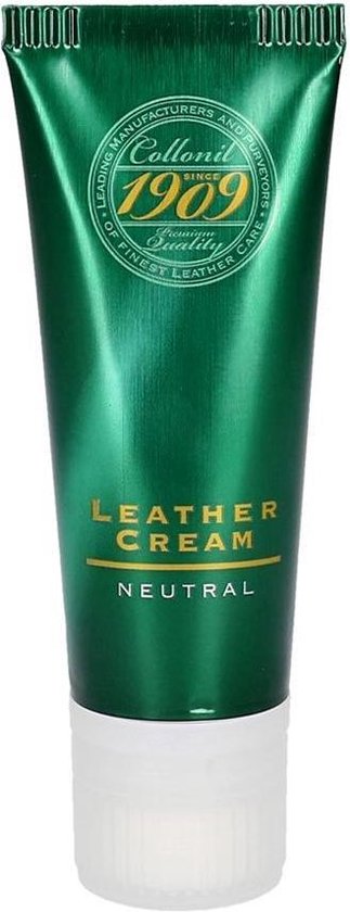 Collolil 1909: Tube leercrème neutraal. Groene tube met witte dop en gouden logo.