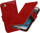MiniPrijzen - Rood vintage lederlook bookcase voor de iPhone 6 wallet hoesje flip cover iPhone 6 / 6s telefoonhoesje - smartphone hoesje - beschermhoes