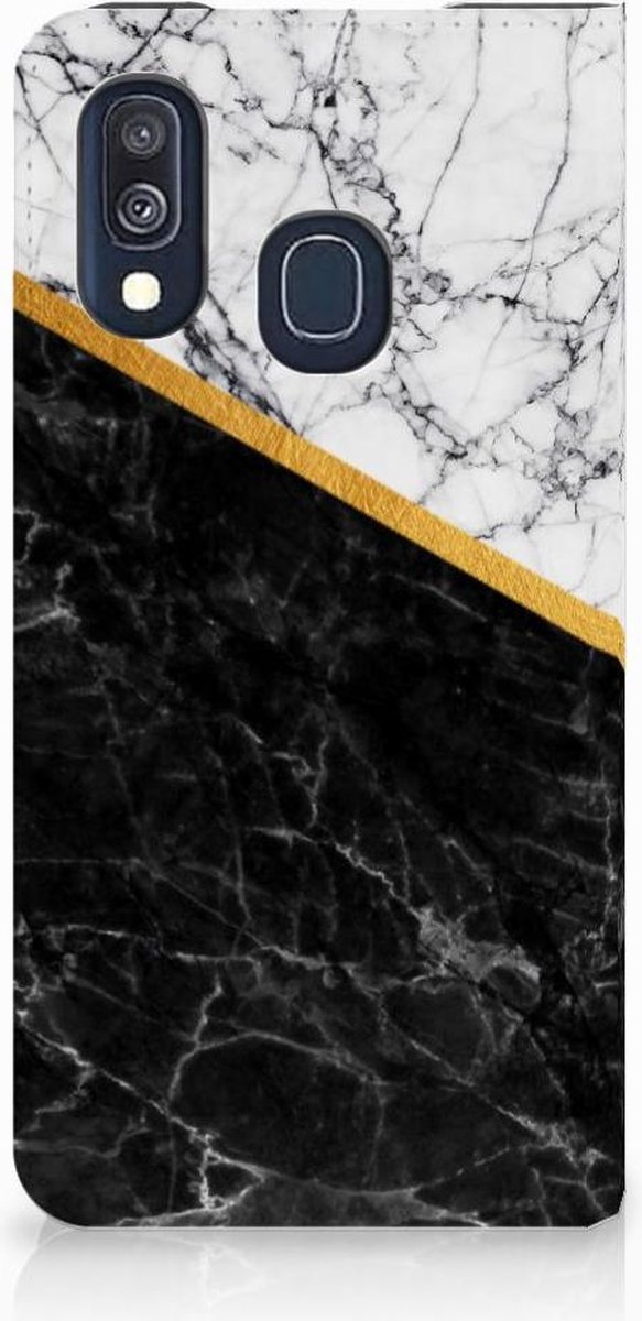 Samsung Galaxy A40 Standcase Marmer Wit Zwart - Origineel Cadeau Man