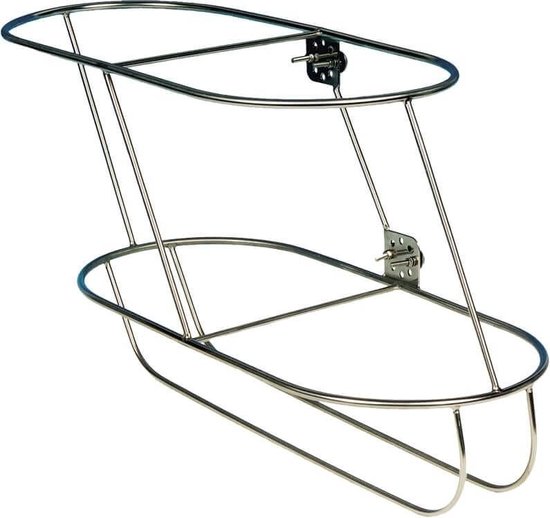 Schuine RVS stootwillenhouder voor 2 stootwillen met een diameter van 15 cm.
