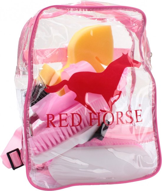 Ensemble de toilettage Red Horse pour cheval dans un sac à dos rose foncé 8 pièces