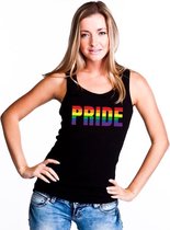 Pride regenboog tekst singlet shirt/ tanktop zwart dames L