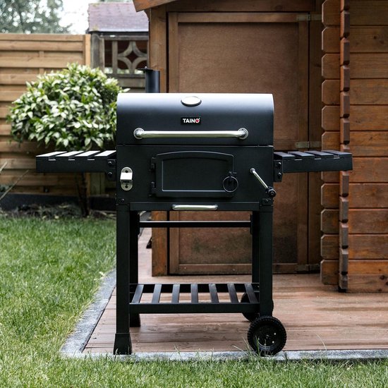 BuoQua Parkachtige houtskoolgrill voor buiten, 40 x 40 cm, grondzuil van 40 cm, houtskool, roestvrij staal, lichte grill, deksel, accessoires, barbecue-apparaat voor steaks, kip, hamburgers thuis