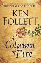 Boek "A Column of Fire" van Ken Follett met een schip en roos op de kaft.