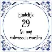 Verjaardag Tegeltje met Spreuk (29 jaar: Eindelijk 29! nu nog volwassen worden! + cadeau verpakking & plakhanger