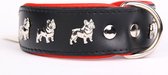 Dog's Companion Leren Halsband - Franse Bulldog - Lengte: 50cm Verstelbaar van: 40-47 cm x 40 mm - Zwart/Rood