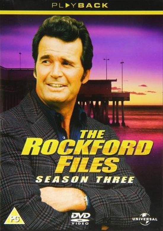James Garner in een geruit jasje op de hoes van 'The Rockford Files Season Three'.