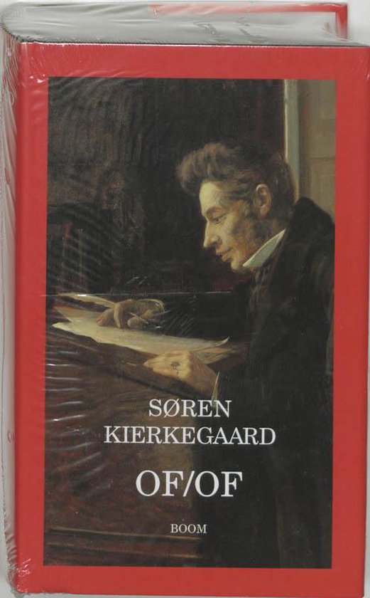 Boek 'Of/Of' van Søren Kierkegaard, met een schilderij van een man die aan een bureau zit.