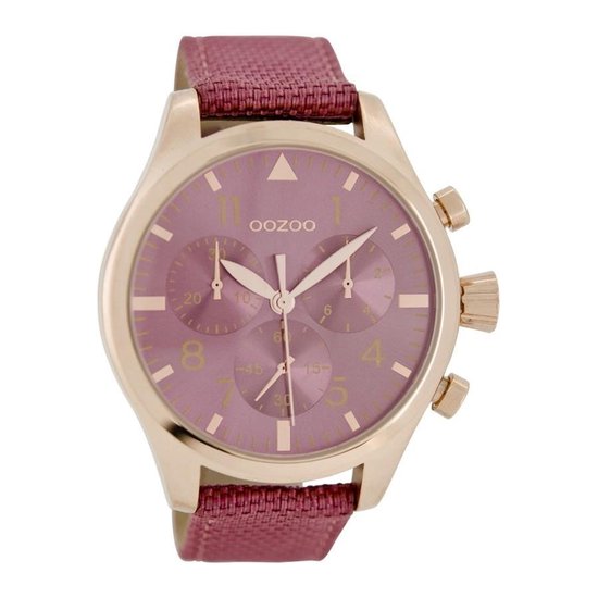 Rosé goudkleurige OOZOO horloge met roze NATO horlogeband - C6796