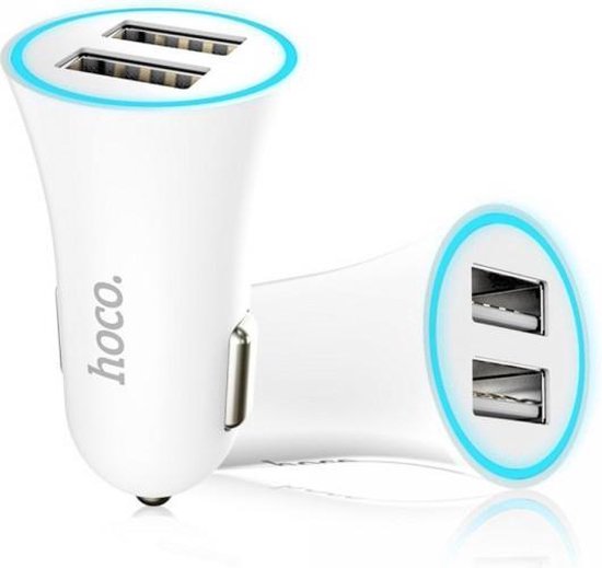 hoco Autolader UC204 - 2.4A output - twee USB poorten - White | bol.com