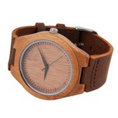 Houten horloge met bruine leren band