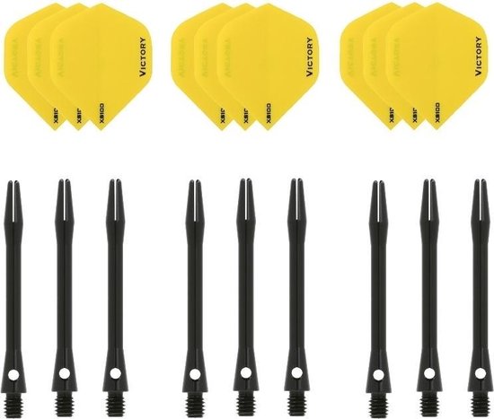 Darts Set - 3 sets - XS100 Poly - Geel - Darts flights - plus 3 sets - aluminium - darts shafts - zwart - medium