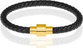 Memphis armband leer met edelstaal Zwart Goudkleurig-18cm