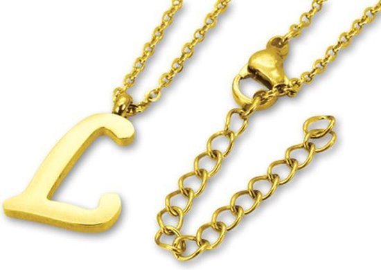 Amanto Ketting Letter L Gold - 316L Staal - Alfabet - 16x11mm - 50cm