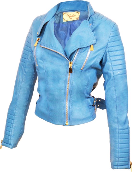 Maat 36 - Imitatie Leren Biker jas voor Dames – Blauw | bol.com