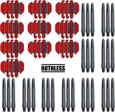 Darts Set - 10 Sets Ruthless Flights – darts flights – Rood – plus 10 sets Dragon – darts shafts – medium