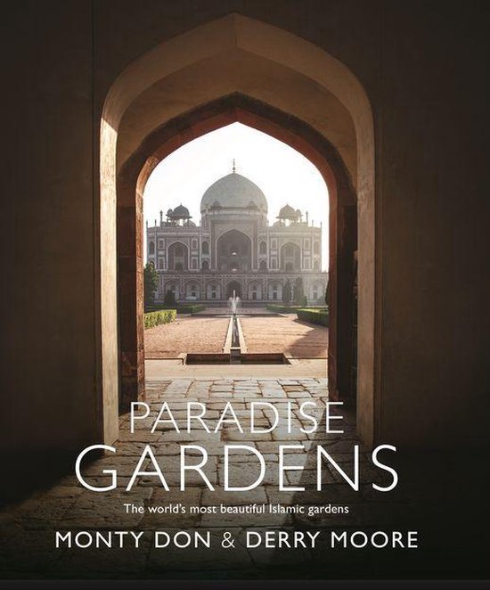 Boek "Paradise Gardens" met de koepel van de Taj Mahal, met "Paradise Gardens" in witte letters.