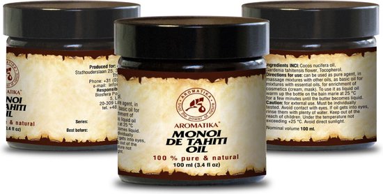 Monoi de Tahiti 100g, 100% zuiver en natuurlijke crème, rijk aan mineralen & vitamines voor intensieve lichaamsverzorging / massage / wellness / cosmetica / ontspanning / aromatherapie / etherische olie / alternatieve geneeskunde van AROMATIKA - Aromatika