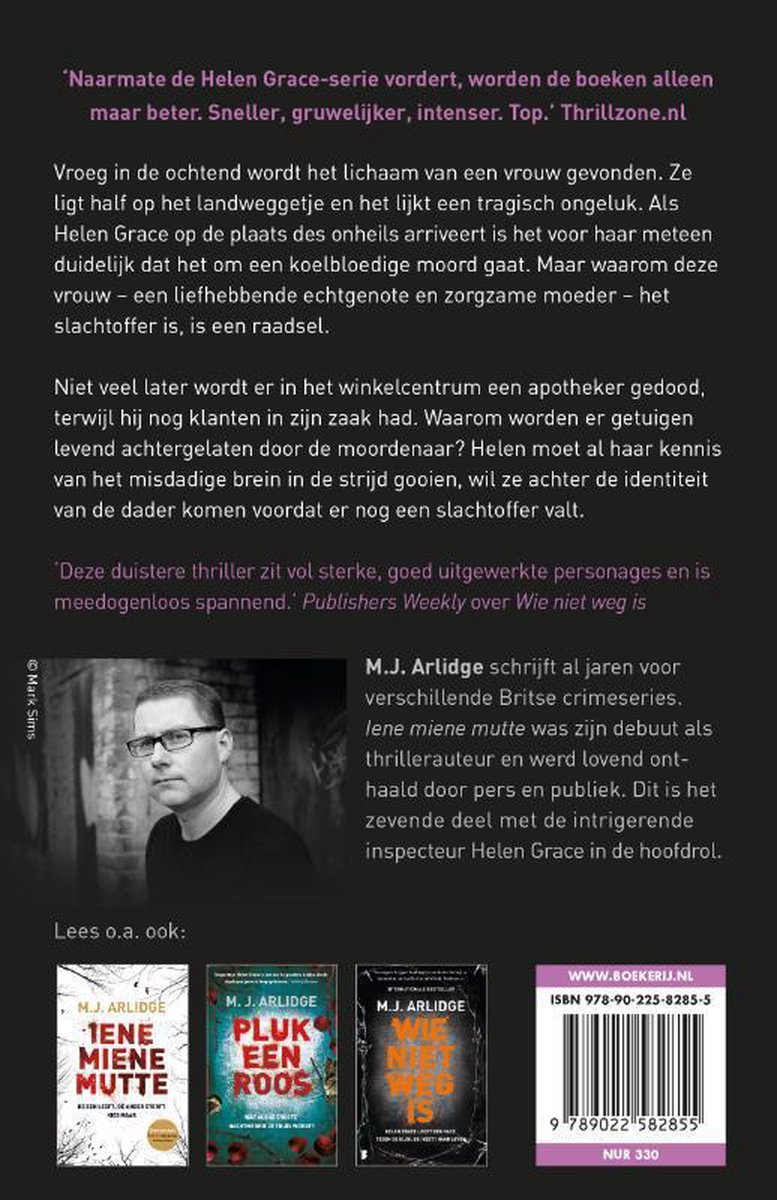 Achterkant boek 'Klein klein kleutertje' met foto auteur en boekdetails.