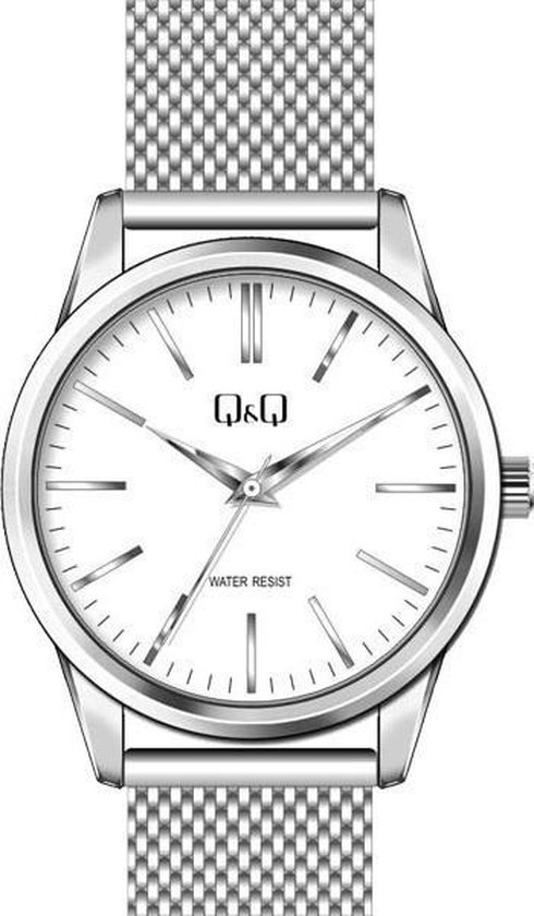 Q&Q heren horloge QB02J800Y- Zilverkleurig metalen band en horlogekast