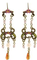 Behave® Oorbellen hangers vintage goud-kleur roze groen 7 cm