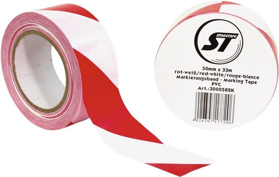 Afzetlint rood wit - Markeerlint - Lint - Marking Tape - Lengte 33 meter x  50mm | bol.com