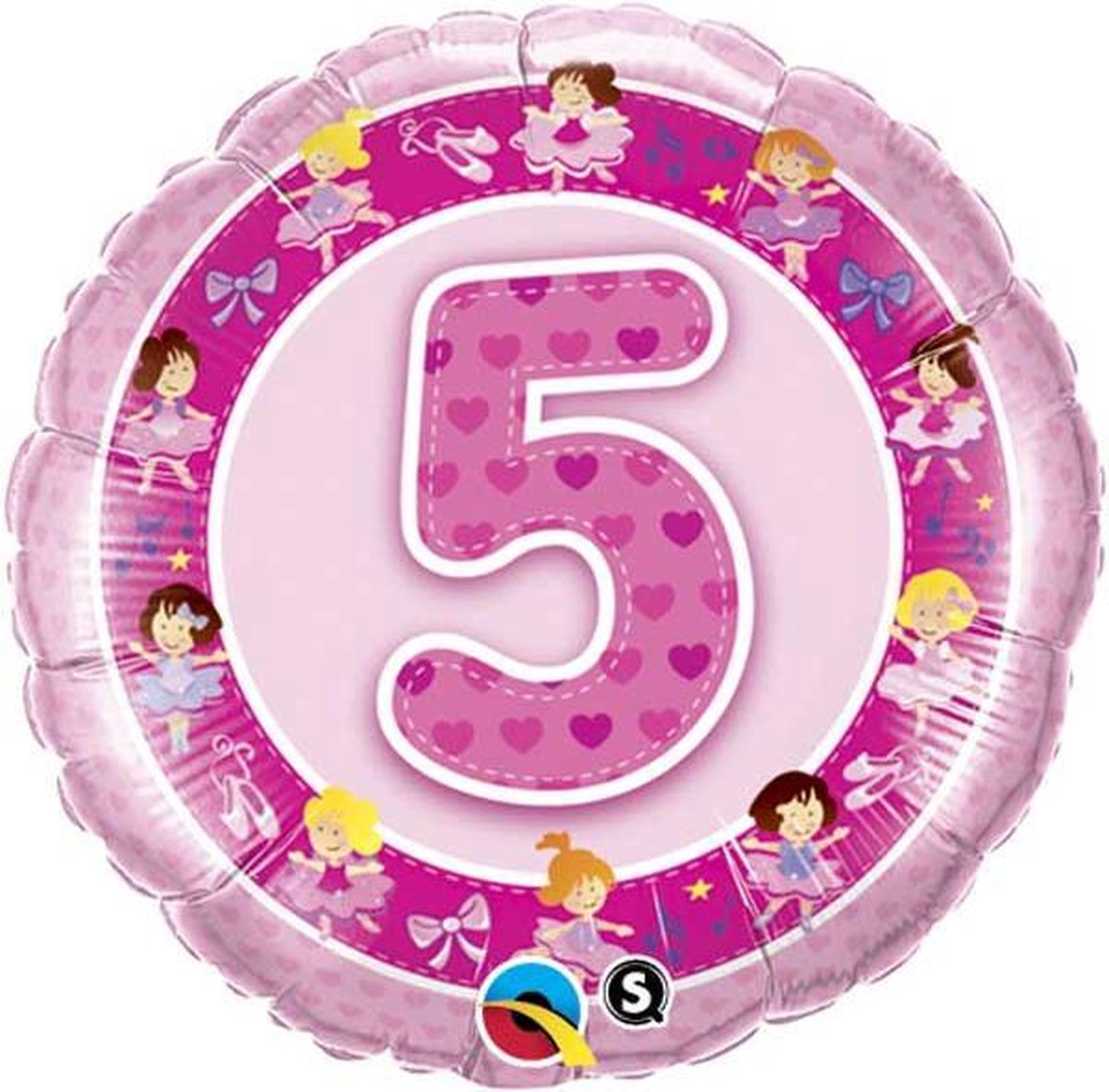 folieballon - cijfer 5 roze - 46 cm , leeg