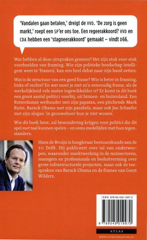 Omslag van het boek Framing. Links een afbeelding van een man met stropdas voor een microfoon. Verschillende quotes in tekstballonnen.