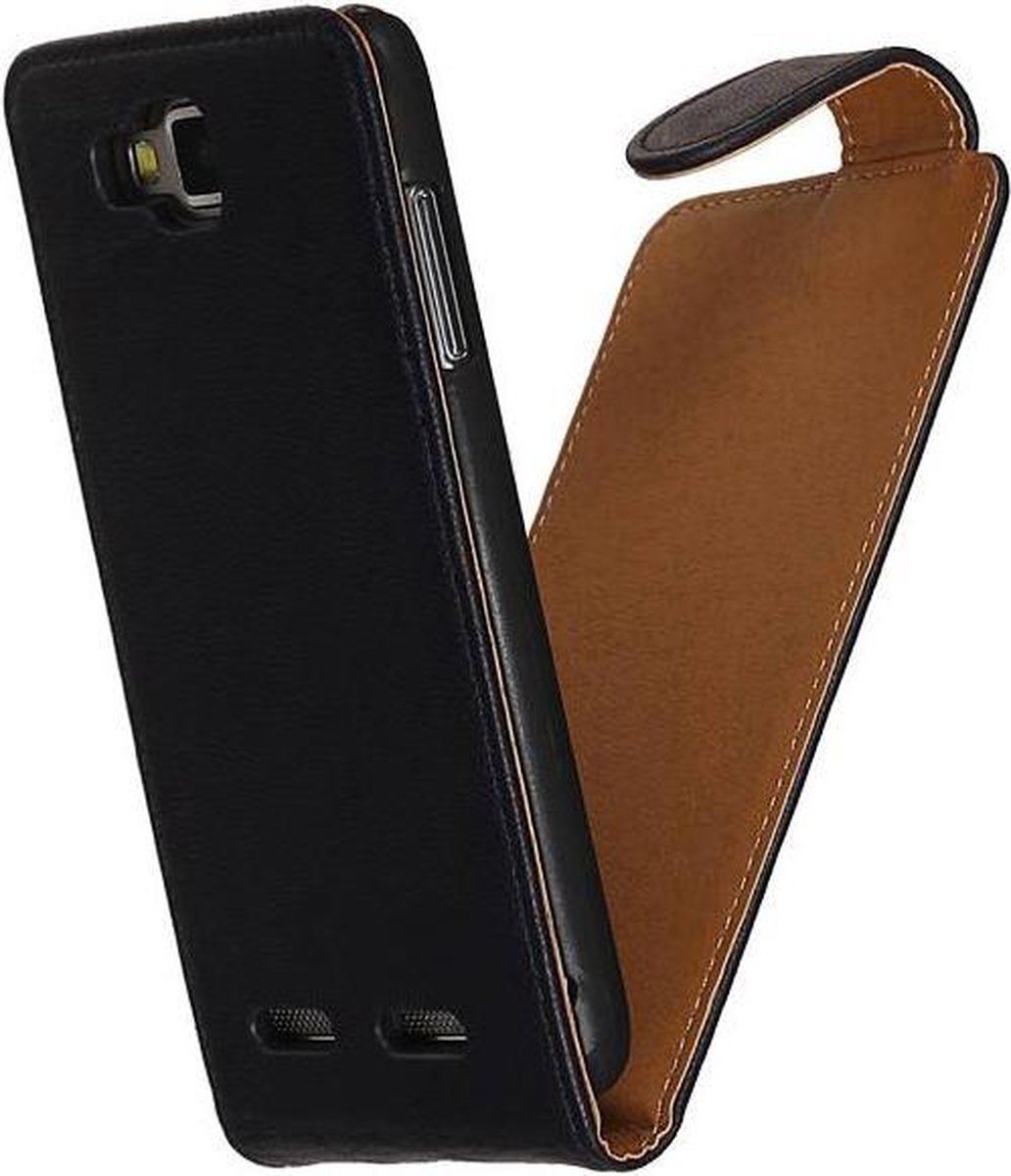 Donkerblauw echt leer classic flipcase hoesje voor de Huawei Ascend G700